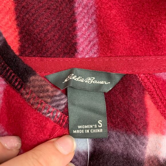 Eddie Bauer Venture Sweater Womens S Small Dark Berry Plaid Quarter Zip Fleece - Picture 12 of 16